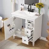 30 Inch Vanity with Ceramic Sink, White with 3 Drawers, Solid Wood Frame Modern N710P252105K
