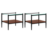 Set of 2 Rectangle End Table, Tempered Glass Tabletop with MDF layer, Modern Table for Living Room , W241P184246