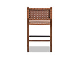 Andre 26" Woven Leather Counter Stool with Back, Pecan Brown Faux Leather B2719P292909
