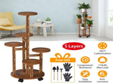 5 Tier Plant Stand with 4 Detachable Wheels Wooden Plant Pot Rolling Shelf Plant Display Rack for 84603428