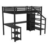Metal Full Loft Bed with Wardrobe and LED Light, Full Size Loft Bed with L Shaped Desk and USB for 32514855