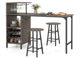 3PCS Bar Table & Stools Set, Wine Storage , Oak 48989205