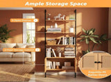 5-Tier Ladder Bookcase with Rattan Cabinet and Metal Frame Natural, 23.5" x 12.5" x 72.5" 08655127