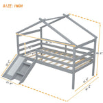 ZUN Twin Low Loft House Bed with Slide, Ladder, Safety Guardrails, House Roof Frame,Grey 74742872