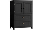2-Drawer 2-Cabinet-Door Vertical-Grain MDF Painted Bathroom Cabinet 23.62*11.81*43.31in Black 10953563