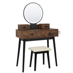 ZUN Vanity Set with Touch Screen Lighted Mirror, Makeup Table with Cushioned Stool, 4 Drawers, Rustic 43837694