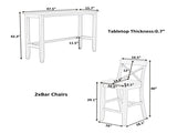 Farmhouse 48"Rectangular Wood Bar Height Dining Set Kitchen Breakfast Nook with 2 Chairs for N717P498378B
