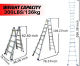 ZUN Huachuang 5-step 21''Aluminum Multi-Purpose Professional Ladder - Blue with Wheels W1881111500