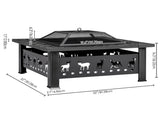 32 Inch Square Outdoor Wood Pit Table, Heavy Duty Wrought Iron Firepit with Pyramid 62794433