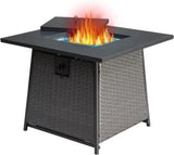 ZUN 32 Inch Propane Fire Pits Table with Blue Glass Ball,50,000 BTU Outdoor Wicker Fire Table with W1859113379