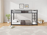 Twin Over Twin Metal Bunk Bed, Low Bunk Bed with Ladder, Bed Frame,Black, Sturdy Steel Construction, 80743359