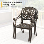 ZUN Set of 2 Cast Aluminum Patio Dining Chairs, Stackable Outdoor Bistro Chairs with Armrests for 93510049