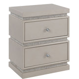 ZUN Ivory 2-Drawer Accent Table with Faux Diamonds Border B062P209098