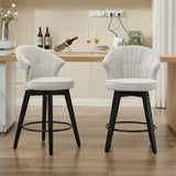008-Set of 2 Counter Height Swivel Bar Stools, Chenille Upholstered Chairs with Wide Backrest for W2636P239835