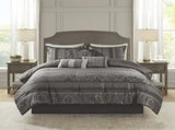 7 Piece Jacquard Comforter Set Grey Cal King B03597024