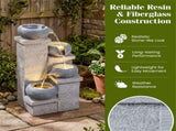 4-Tier Cascading Water Fountain with Warm White LED Lights Resin Indoor Outdoor Water Feature 29440693