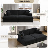 86.5" Oversized Loveseat Chaise Lounge Sectional Sofa Bed Corduroy Sleeper Sofa with USB Ports , N719P232602B