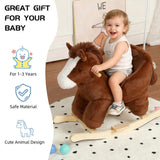 Kids Ride-On Rocking Horse Toy with Lullaby Song,Horse Rocking Toy with Hand Puppets and Safety Belt 08256957