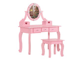 Kids Vanity Set with Mirror and Lights and Stool, 5 Storage Drawers, Pretend Play Princess Makeup 07602676