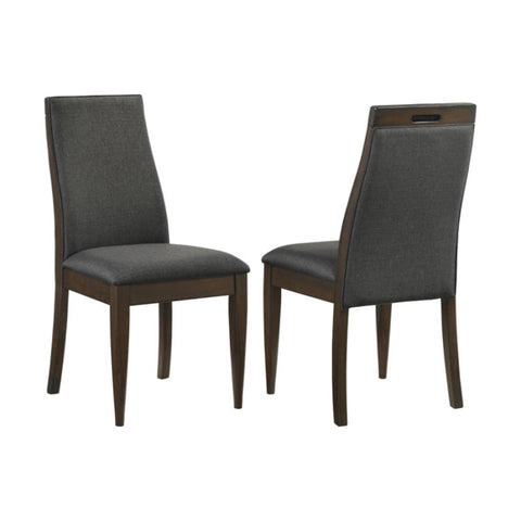 ZUN Set of 2 Grey Fabric Upholstered Dining Chairs, Dark Walnut B016P225492