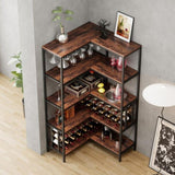 ZUN Corner Wine Rack Bar Cabinet Industrial Freestanding Floor Bar Cabinets for Liquor and Glasses WF325112AAB