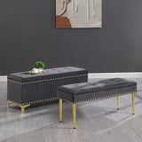 Large Storage Benches Set, Nailhead Trim 2 in 1 Combination Benches, Tufted Velvet Benches with Gold W1420104348