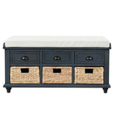 ZUN Rustic Storage Bench with 3 Drawers and 3 Rattan Baskets, Shoe Bench for Living Room, Entryway 78142063