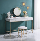 White High Gloss and Gold 2-drawer Writing Desk B062P184570