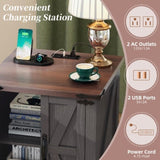 ON-TREND Farmhouse End Table with Charging Station, Rustic Wood Nightstand with Adjustable Shelf, N721P246478E