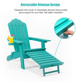 ZUN TALE Folding Adirondack Chair with Pullout Ottoman with Cup Holder, Oaversized, Poly Lumber, for 95450822