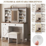 Farmhouse Makeup Vanity Desk with Sliding Mirror and Lights and Hairdryer holder and charging socket 11345631