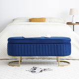Storage Bench Bedroom Bench, Velvet Oval Upholstered End of Bed Bench with Golden Metal W1117P176448