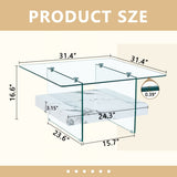 31.4 Inch Modern Two-Tier Square Coffee Table - An Elegant Combination of Clear Glass and White W1151P232657