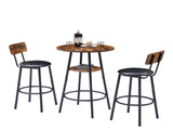 Round bar stool set with shelf, upholstered stool with backrest, Rustic Brown, 23.62'' W 23.62'' D W1162101847