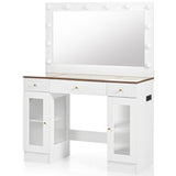 43.3" Vanity Desk with Large Mirror Hollywood Bulbs, Modern Glass Top Makeup Vanity with Drawers 24006869