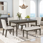 ZUN 6-Piece Dining Table Set with Upholstered Dining Chairs and Bench,Farmhouse Style, Tapered Legs, 55911232