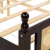 Queen Pine wooden Bed with Rattan Headboard and Footboard, with Central Enhanced Bed Platform W504P266746