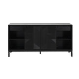 Mirod Modern Geometric Accent Cabinet,Vertical Striped Design with Sliding Doors,High-Quality Wood N760P253319B