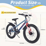 ZUN 20 Inch Kids Bicycles , Fat Tire Mountain Bike for Boys and Girls Age 5 + Years ,Dual-Disc W1019P203875