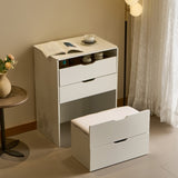 3-in-1 Vanity Desk with Mirror And Lights, Small Vanity Desk Set with Visible Glass Tabletop, 3 T3685P339866