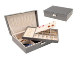 2 Layer Jewelry Box PU Leather Jewelry Organizer Case Storage with Drawer Grey 14040402