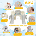 ZUN Kids Slide Playset Structure 8 in 1, Freestanding Ocean Themed Set with Slide, Arch N710P176322E