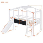 ZUN Twin Size Loft Bed with Ladder and Slide, House Bed with Blackboard and Light Strip on the Roof, WF324323AAK