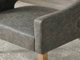 Modern Upholstered PU Open Back Accent Armchair Barrel Dining Chair with Weathered Rubberwood Legs, W3118P307511
