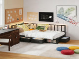 Corner Bed Frame Twin Daybed with Storage Drawers, Metal Platform Bed Frame with LED Light, Black W311P433476