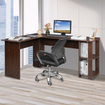 ZUN L-Shaped Wood Right-angle Computer Desk with Two-layer Shelves Dark Brown 28352039