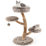 4-Level Natural Pear Wood Cat Tree - 19.5"x35.5", Jute Scratch Posts Plush Ball, Long Plush 98702501