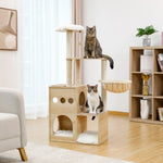 ZUN Modern Luxury Cat Tree Wooden Multi-Level Cat Tower Cat Sky Castle With 2 Cozy Condos, Cozy Perch, 30428958