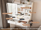 Small Makeup Vanity Desk with Mirror & Adjustable LED Lights,Built-in Power Outlet & Hidden Storage, W2699P296515