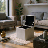 Gray Linen-Textured Storage Ottoman with Black Rubber Feet Compact Square Seat with Hidden 91918099